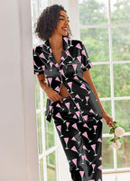 Ekouaer Silk Satin Pajamas Set Women Short Sleeve Sleepwear Soft Button Down Loungewear Pjs Set