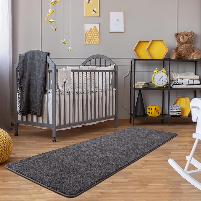 Keeko 2x8 Area Rugs for Living Room, Soft Modern Memory Foam Bedroom Rug Washable Indoor Rug Low Pile Minimalist Non Slip Carpet for Kids Nursery Dorm Room Home Decor Dark Grey