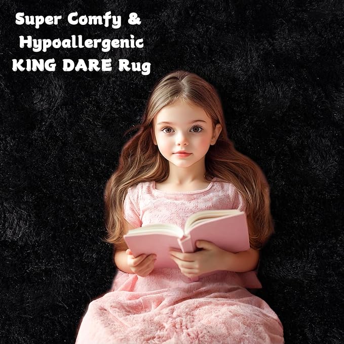 KING DARE 8x10 Area Rugs for Living Room, Soft Plush Fluffy Shaggy Fuzzy Furry Large Black Rug, Anti-Slip Washable Modern Big Floor Carpet for Bedroom Aesthetic Home Decor