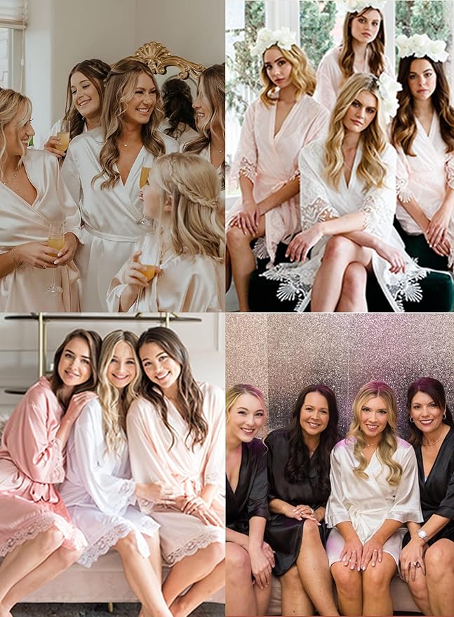 Lovasy Women's Satin Robes Silky Short Robe Lightweight Sleepwear Bride Bridesmaids Bathrobes Dressing Gowns Loungewear S-XXL