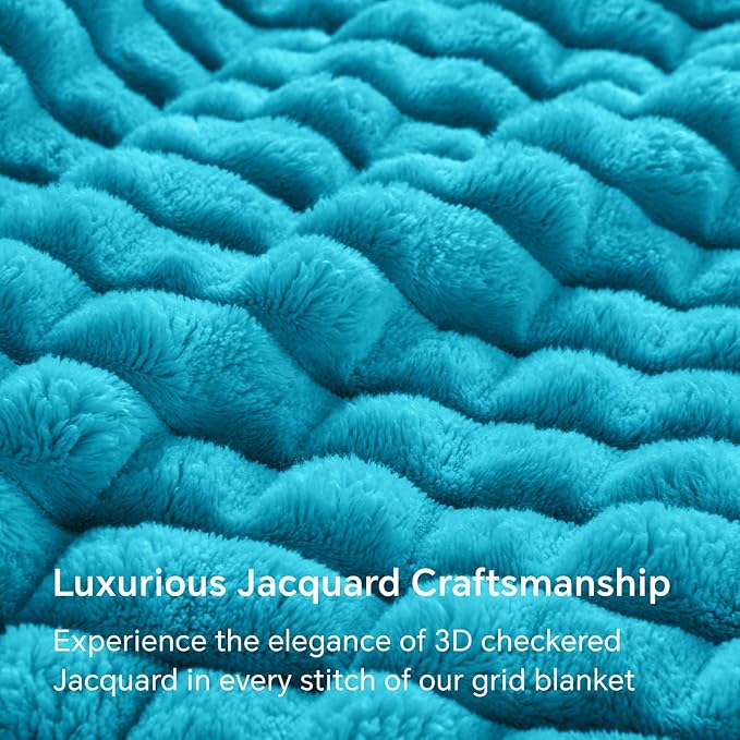 BEDELITE Teal Throw Blanket for Couch and Bed- Super Soft and Warm 3D Checkered Fluffy Fuzzy Fleece Blanket, Luxurious Plush Cozy Blanket for Room Decor Fall and Winter, 50x60 inches