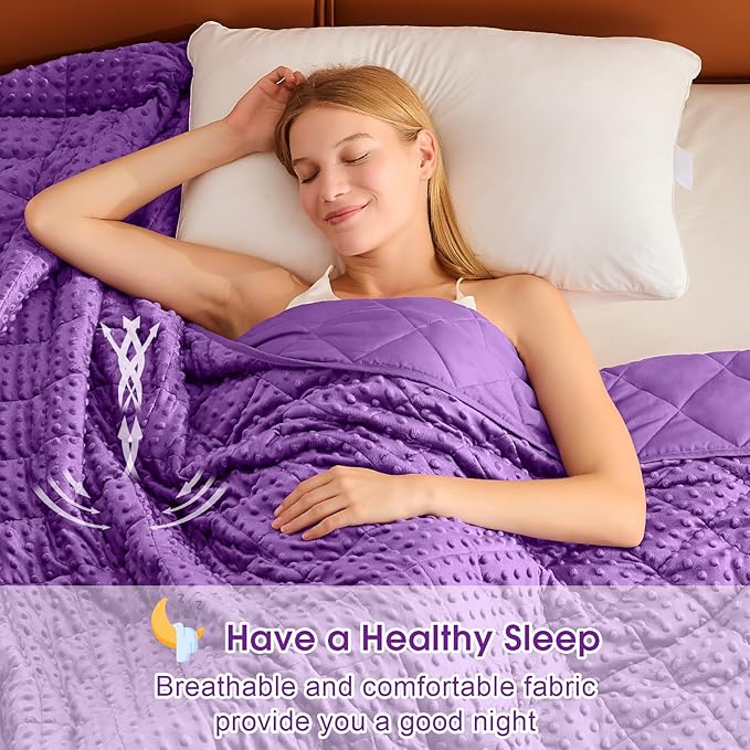 Purple Weighted Blanket for Adults 12lbs, 48"x72", Twin Full Size Cooling Minky Heavy Throw Blanket for 110-130lbs, Soft Winter Thick Big Blankets Weighted Comforter Gift for Sleeping