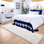 ISEAU Runner Rug for Bedroom, 2x6 Feet Shag Area Rug with Upgrade Non Slip, Fluffy Carpet Runner for Hallway, Fuzzy Soft Living Room Rugs for Kids Girls Bedroom Decor, Cream White
