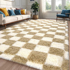 Beige and White Area Rugs, 5x7 Large Fluffy Rugs for Bedroom Living Room, Soft Shaggy Modern Indoor Carpets, Cute Plush Rugs for Kids Girls Room Nursery, High Pile Throw Rug for Home Decor