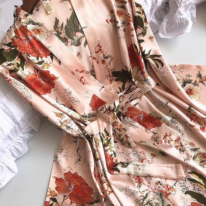 3 Piece Floral Pajama Set for Women Silk Satin Printed Cami Tops and Pants Set with Robe Sleepwear Loungewear Pj Sets