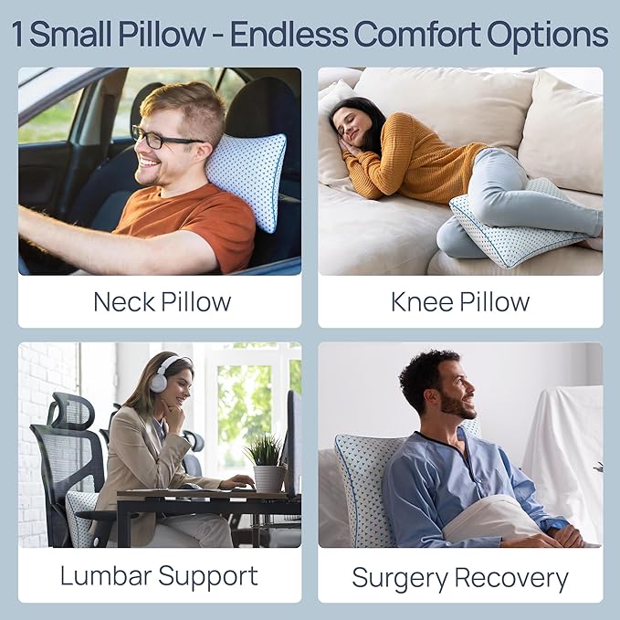 fulocean Small Cooling Memory Foam Pillow for Travel & Camping, Compressible Adjustable Pillow for Medium Firm Neck Knee Lumbar Support,Washable, Ideal Sleeping, Car, Airplane, Backpacking, Gifts