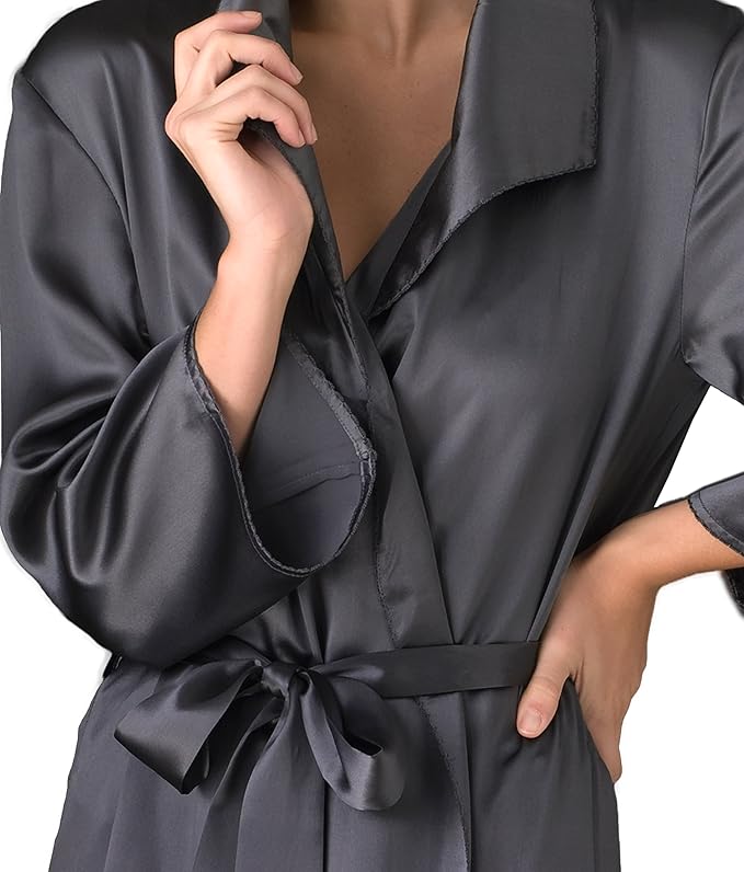 Julianna Rae Women's Silk Robe, 54" Full Length, Lace Trim, Relaxed Fit, Evening Stroll Collection, Lingerie