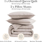 Southshore Fine Living, Inc. Oversized Full/Queen Quilt Set, Lightweight Coverlet, All Season Quilt Bedding Set with 2 Shams, Symmetrical Brick Pattern Stitching, Quilted Bedspreads Queen Size, Bone