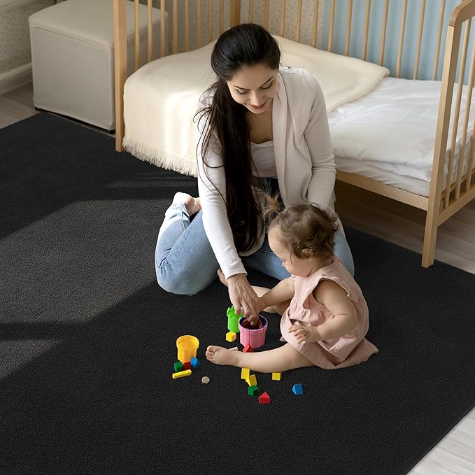 Keeko Area Rugs for Living Room Bedroom 5x8 Black, Soft Modern Large Rugs Indoor Non Slip Fluffy Rug Minimalist Low Pile Washable Carpet Rug for Kids Boys Girls Dorm Classroom Nursery Home Decor