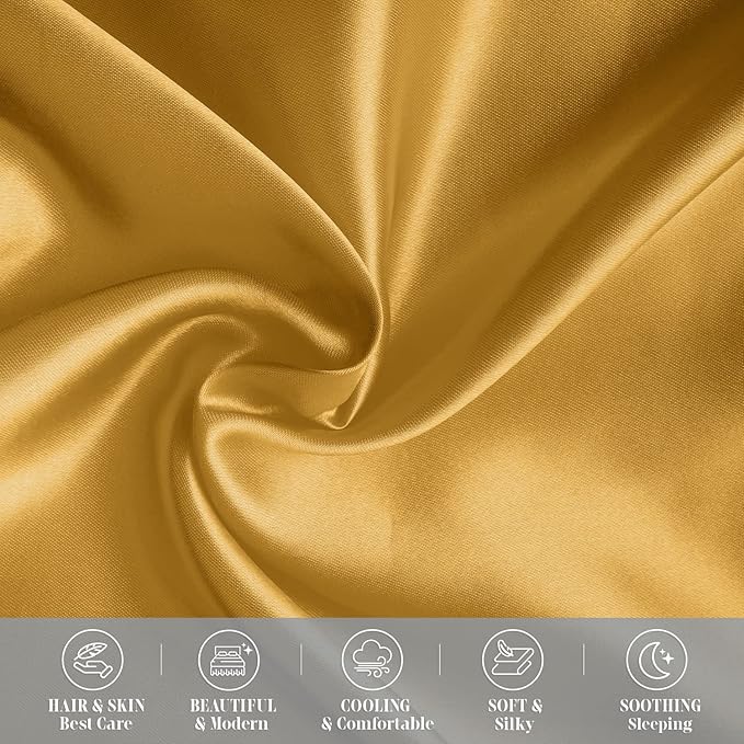 Elegant Comfort 4-Pack Cooling Viscose Satin Pillowcase Set with Hidden Zipper Closure, Silky Smooth for Best Hair and Skin Care-Beautiful Gift Box-4-Piece Satin Pillowcase Set, Standard/Queen, Gold
