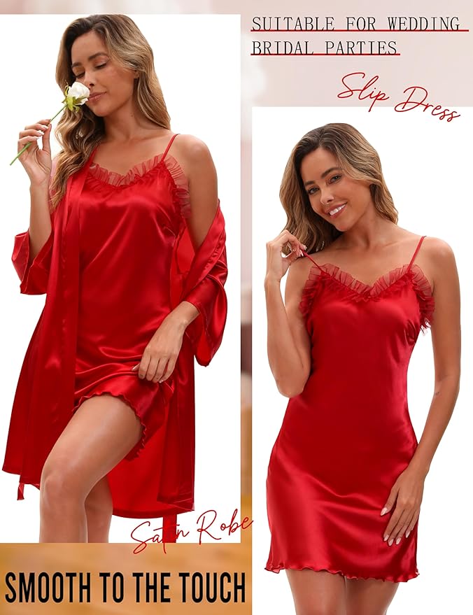 EPLAZA Bride Robe for Wedding Day Set Bridal Robes Satin Robe with Sexy Silk Lingerie for Bachelorette Party Getting Ready