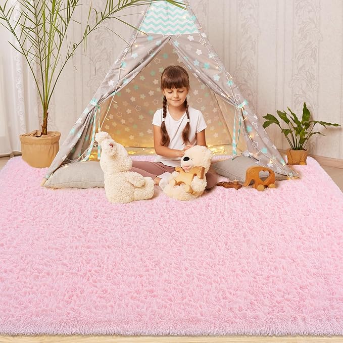 Softlife Ultra Soft Fluffy Area Rugs for Bedroom, Girls and Boys Room Kids Room Nursery Rug, 3 x 5 Feet Shaggy Fur Indoor Plush Modern Floor Carpet for Living Room Christmas Decor, Pink