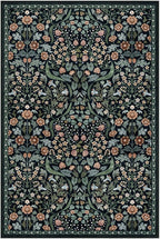 Lahome Claude Floral Bedroom Rugs, 6x9 Black Area Rugs for Living Room, Boho Thin Stain Resistant Carpet for Dining Room, Washable Area Rug Non Slip for Guestroom