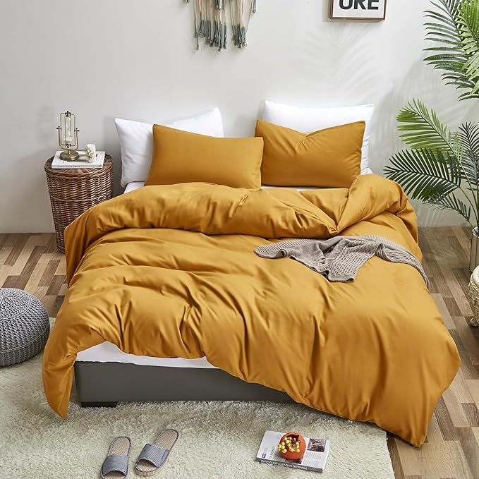 Luxlovery Dark Yellow Comforter Set California King Mustard Bedding Comforter Sets Cal King Men Women Solid Color Blanket Quilts Beathable Soft Cozy Puffy Ginger Bedding Set