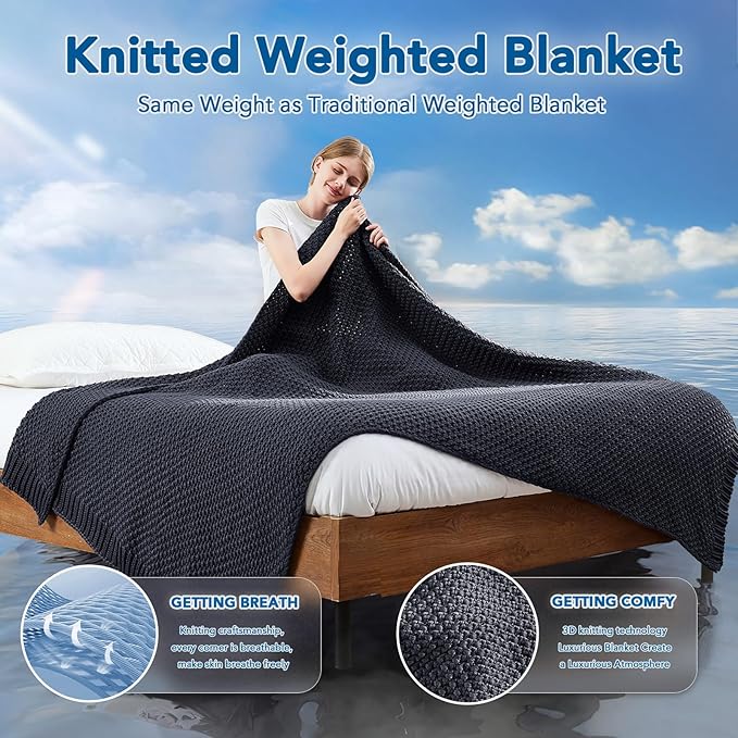 Topcee Knitted Weighted Blanket - 50"x60" 5lbs Cooling Chunky Knit Heavy Blanket for Adults Cable Yarn Knit Decorative No Beads Soft, Cozy and Cooling Weighted Throw Blankets Machine Washable