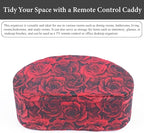 QIELIZI Remote Control Holder, PU Leather Remote Caddy Desktop Organizer with 5 Spacious Compartments for TV Remotes/Media Controllers/Office Supplies (1-3D Rose Red