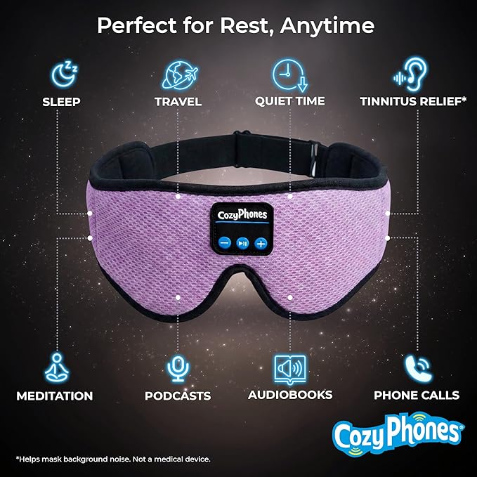 CozyPhones Bluetooth Sleep Mask with Headphones – 3D Contoured Memory Foam Eye Mask, Wireless Eye Mask for Sleeping, Adjustable Sleep Headphones, Bluetooth 5.4, 14H Playtime - Grey