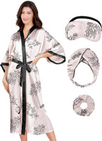 EPLAZA Silk Robes for Women Satin Robe Long Sexy Print Flower Kimono Loungewear Wedding Bridal Party