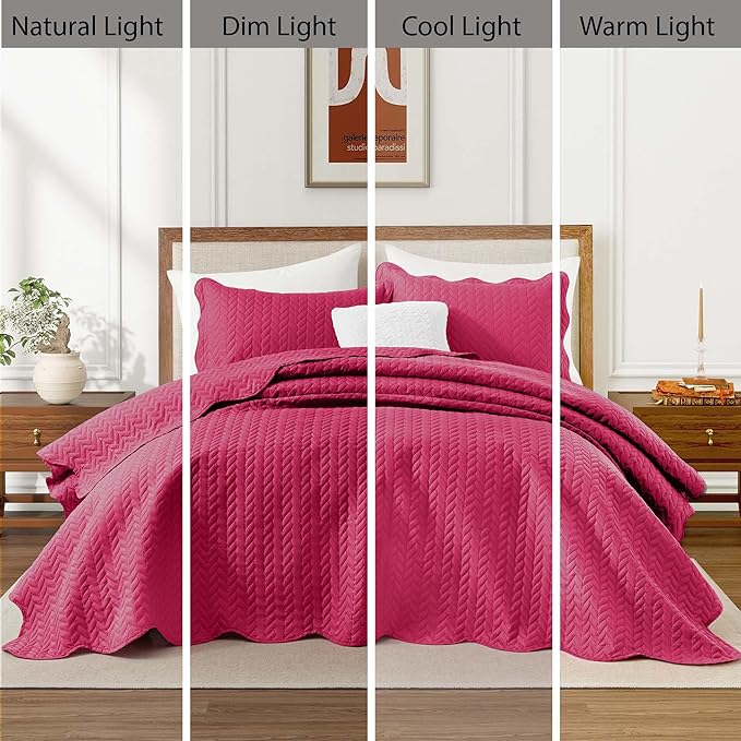 IR Imperial Rooms 8 Pack Quilt King Size Bedding (106" x 96") - Bulk Wholesale for Hotels, Guest Bedroom & Airbnbs - Lightweight Microfiber Reversible Embossed Quilts Bedspread (Pink)