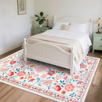 CRYPTOLITE Living Room Rug 6x9 Rug, Machine Washable Area Rug Non Slip Low Pile Floral Rug for Living Room, Bedroom, Farmhouse, Dining Room, Kids Playroom, Beige