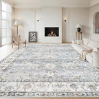 XLUEZ Area Rug 9x12 Living Room Rug, Machine Washable Vintage Distressed Boho Area Rug Non-Slip Soft Low Pile Large Indoor Rugs for Bedroom Kitchen Dining Room Office(Light Blue,9'x12')