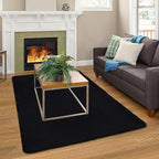 Black Faux Rabbit Fur Rug 3x5 Fluffy Fuzzy Rug for Bedroom Living Room Nursery Bedside Carpet Washable Area Rug