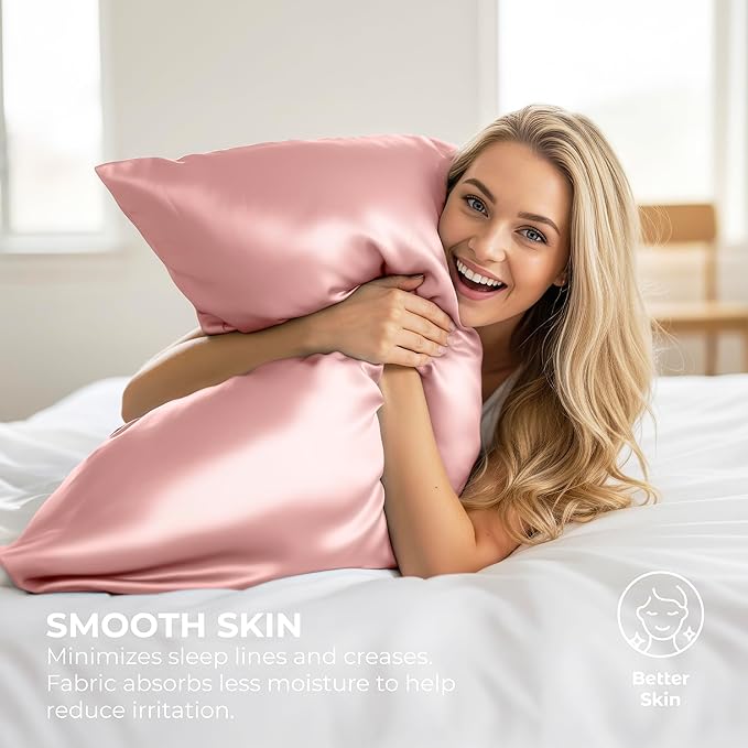 Satin Pillowcase 2 Pack - Queen Size (20"x30", Pink) - Silky Pillow Cases for Hair and Skin - Satin Pillow Covers with Envelope Closure - Extra Soft Premium Microfiber
