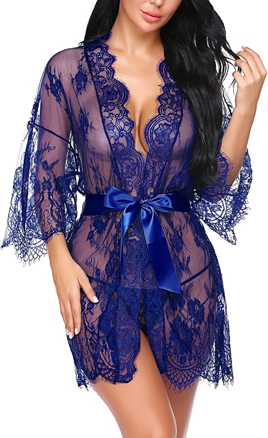 Avidlove Women's Lace Kimono Robe Babydoll Lingerie Mesh Nightgown S-5XL