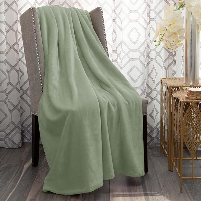 Nicole Miller Super Soft Plush Blanket - Lightweight, Cozy Microfiber Fleece Throw for Bed, Couch, & Home Decor - Available in King & Queen Sizes (Sage Green, Queen (U.S. Standard))