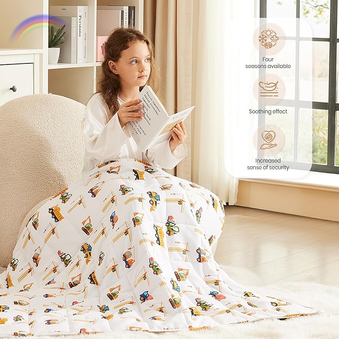 HOSUKKO Weighted Blanket - 10 lbs Engineering Vehicles Heavy Blanket - Breathable Blanket(50 * 60 inches, 10 lbs)