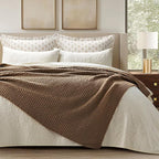 EVERGRACEHOME Chunky Chenille Knit Throw Blanket for Couch, Soft Luxurious Moss Stitch Blankets for Bed, Cozy Decorative Farmhouse Knitted Throws for Sofa, Camel Brown, 60" x 80"