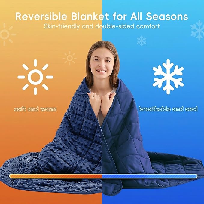 yescool Weighted Blanket for Adults 10 lb, 48 * 72in Twin Full Size Heavy Throw Blanket for Better Sleep, Blue