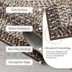 RUGSREAL 10x13 Large Living Room Rug Braided Print Boho Accent Throw Carpet Farmhouse Rustic Rug with Rubber Backing Geometric Bordered Area Rug Bohemian Carpet for Bedroom Home Decor Office, Mocha