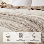 Joydeco Chunky Cable Knit Throw Blanket, Lightweight 100% Organic Cotton Soft Cozy Throw Twin Blanket for Couch Bed and Sofa, Rustic Breathable Farmhouse Blanket Gift for Women Men(Beige, 51"x63")