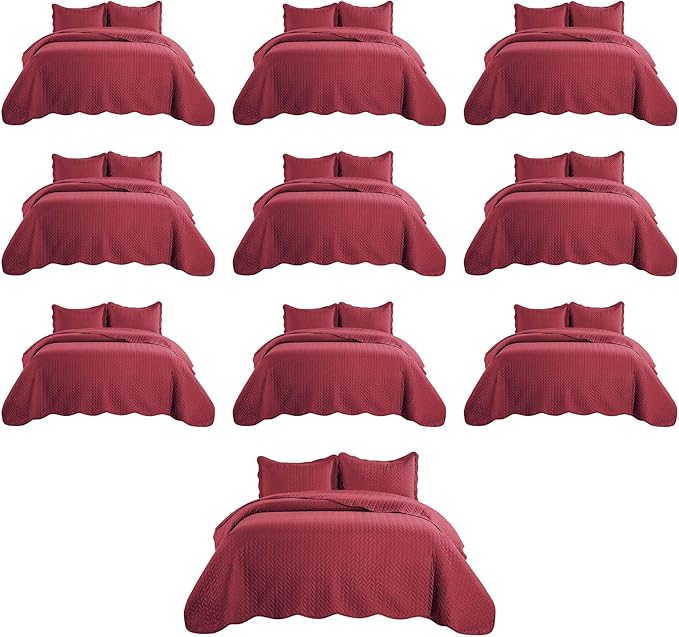 IR Imperial Rooms Twin Quilt Bedding Set (68” x 86”) - Bulk Pack of 10 Wholesale for Hotels, Guest Bedroom & Airbnbs - Lightweight Microfiber Reversible Embossed Quilts Bedspreads (Burgundy)