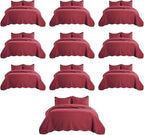 IR Imperial Rooms Queen Quilt Bedding Set (90" x 96") - Bulk Pack of 10 Wholesale for Hotels, Guest Bedroom & Airbnbs - Lightweight Microfiber Reversible Embossed Quilts Bedspreads (Burgundy)