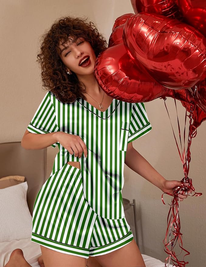Ekouaer Silk Pajama for Women Short Sleeve Satin Pj Set Two Piece Soft Sleepwear Loungewear, S-XXL