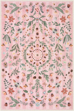 Lahome Chloe Insect Botanical 2x3 Small Pink Rugs for Bedroom Washable Bathroom Rugs, Boho Floral Door Mat Indoor Entrance, Soft Non-Slip Indoor Throw Carpet for Bedside Entryway Laundry(Pink,2'x3')