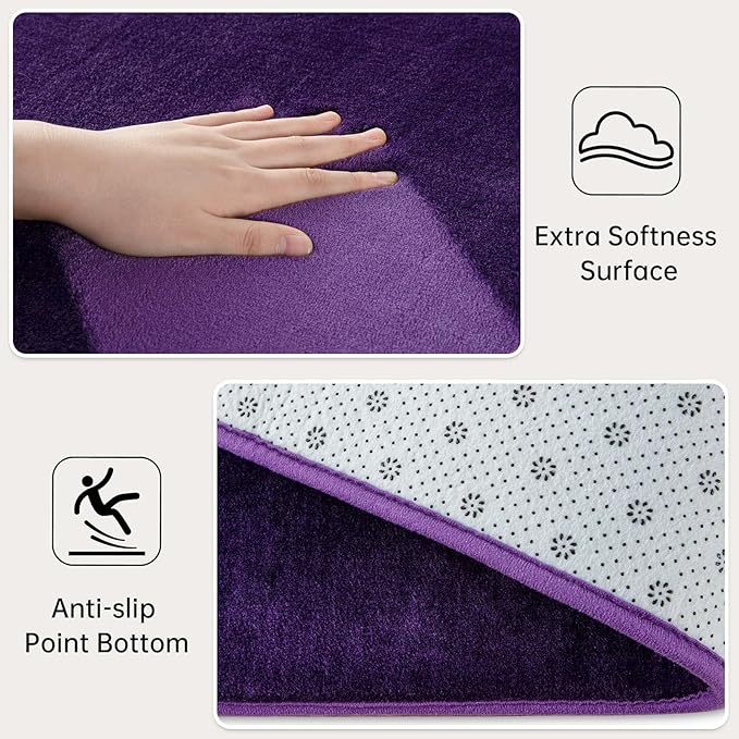 Andecor Shag Living Room Area Rug, 6x9 Purple Washable Fuzzy Bedroom Rugs, Soft Fluffy Indoor Carpets for Dorm Boys Girls Kids Room Nursery Home Decorations