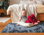 Softlife Area Rug for Bedroom, Fluffy Shag Plush Tie Dyed Rainbow Blue for Living Room Girls, Shaggy Throw Carpet for Kids Soft Fuzzy Runner Small 2x6 Runners for Hallways Dorm