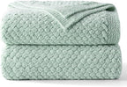 Whale Flotilla Chunky Knit Throw Blanket for Couch and Bed, Sage Green Decorative Cozy Fleece Blanket, Reversible Soft Fuzzy Woven Throws, 50x60 Inch