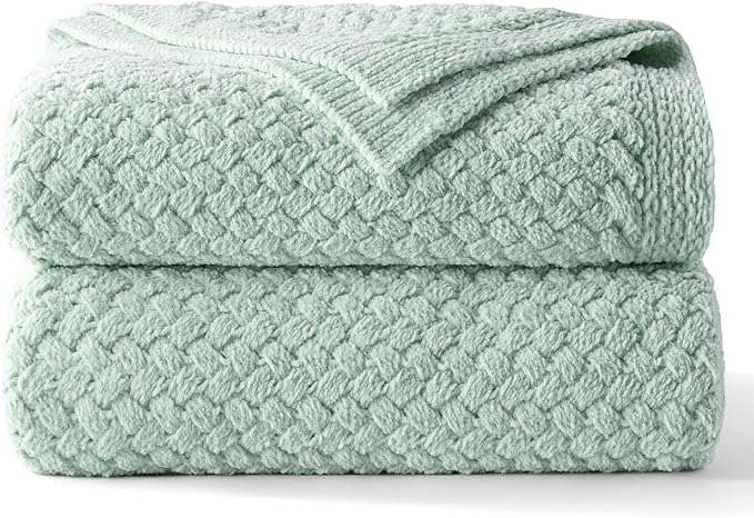 Whale Flotilla Chunky Knit Throw Blanket for Couch and Bed, Sage Green Decorative Cozy Fleece Blanket, Reversible Soft Fuzzy Woven Throws, 50x60 Inch