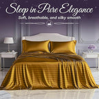 SLEEP SANCTUARY Satin Sheets Twin Size – 3 Piece Luxury Silky Bed Set, Softer Than Silk, 15" Deep Pocket, Cooling & Wrinkle-Free, Moisture-Wicking & Breathable for Hair & Skin (Striped Gold)
