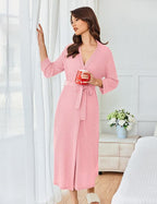 Ekouaer Women's Robe Long Waffle Knit Bathrobe Lightweight Soft Kimono Robes Loungewear S-XXL