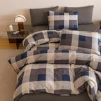 Cottonight Checkered Navy Comforter Set Cal King Gingham Grid Bedding Set Navy and Khaki Grid Comforter Fluffy Soft Blanket Quilts Modern Cottagecore Comforter California King Bed