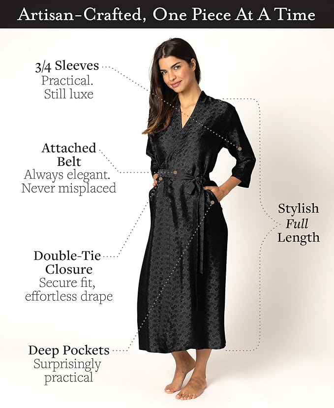 Tara Sartoria Luxury Artisan Silk Robe for Women, Washable, Full Length, Jacquard, XS–4XL, Oprah Daily 2025