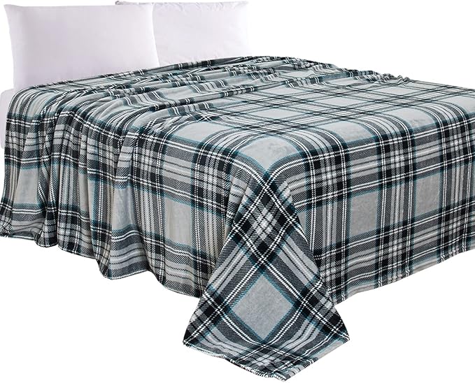 Elegant Comfort Luxury Velvety Feel Blanket, All-Season Lightweight Blanket, Ultra Plush, Soft, Cozy-Fuzzy Flannel Fleece for Couch, Sofa, Bed, Travel, Plaid Design, Twin/Twin XL, Silver Gray
