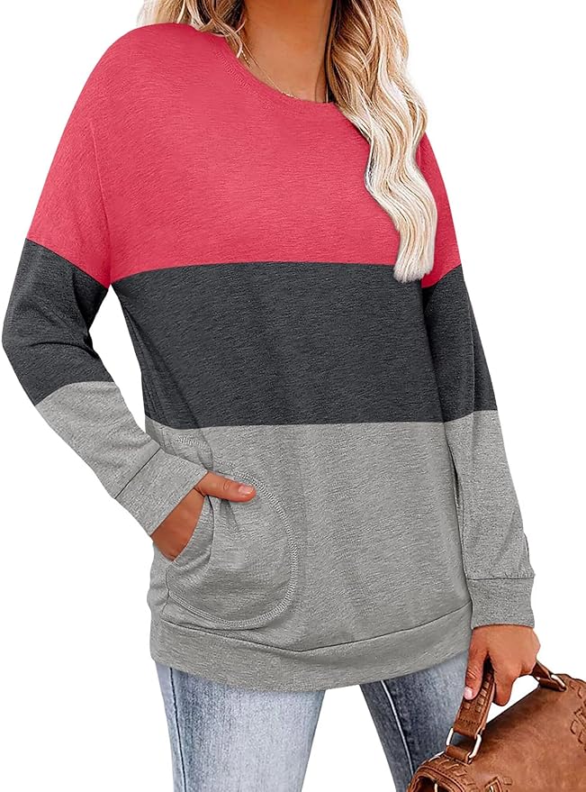Magritta Women's Long Sleeve Leopard Color Block Tunic Comfy Crewneck T Shirt Tops Black XL