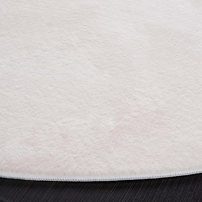SAFAVIEH Washable Rug Faux Rabbit Fur Shag Collection - 4' Round, Beige, Slip Resistant & Easy Cleaning, Ideal for Living Room, Bedroom, Nursery, Foyer, Kids Playroom, Dining Space (FRF100B)