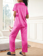 Ekouaer Womens Silky Satin Pajamas Set Short Sleeve Button Down Sleepwear 2 Piece Lounge Set Pj Set